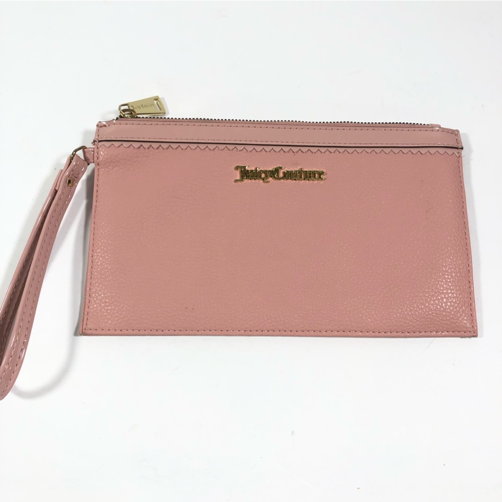 Juicy Couture Wristlet Pink Gold Pebbled Vegan Leather-EUC
